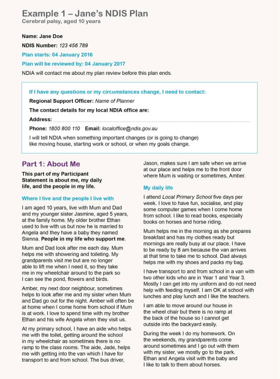 Example of an NDIS plan - complex document - please contact Endeavour Foundation for a detailed description.