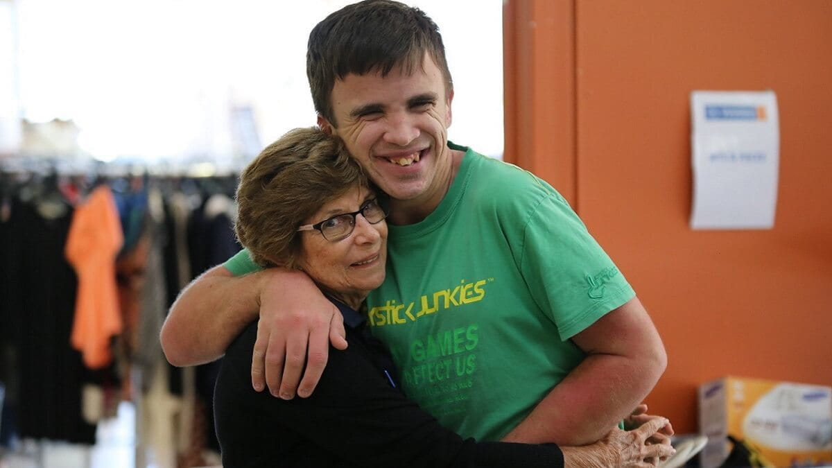 Charlie hugging his mum