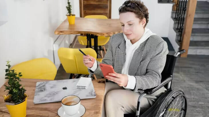 Woman using app on her smart device