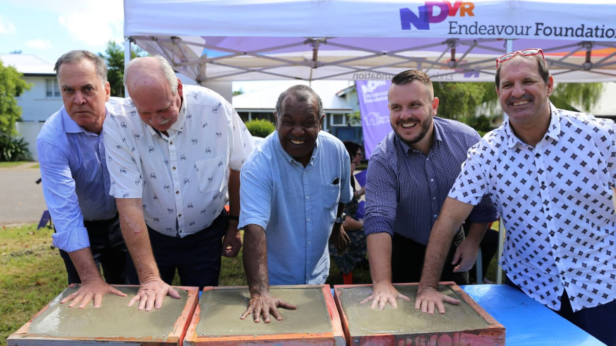 Cement handprints from Andrew Donne , Malcolm Duncanson, John Galligan, Phillip Thompson OAM (MP for Herbert) and Brendan Duncanson